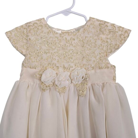 PENELOPE MACK Toddler Girls Gold Beige Dress Floral Embellishments Lace, Sz 2T - Picture 3 of 12